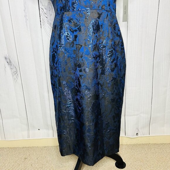 NWT Rickie Freeman for Teri Jon Blue Black Metallic Jacquard Bow Dress Sz 12 NEW - Picture 3 of 16